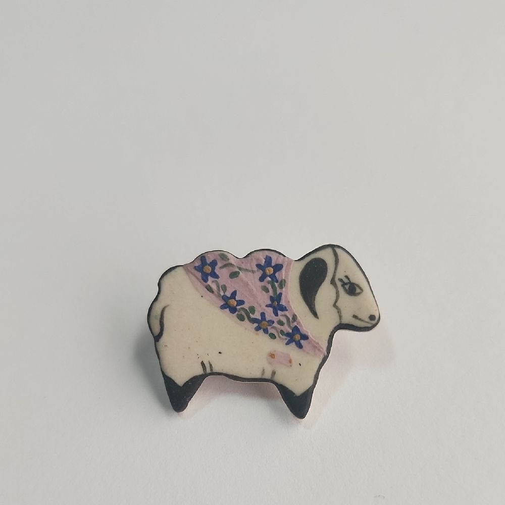 Cute Sheep Brooch with Floral Design